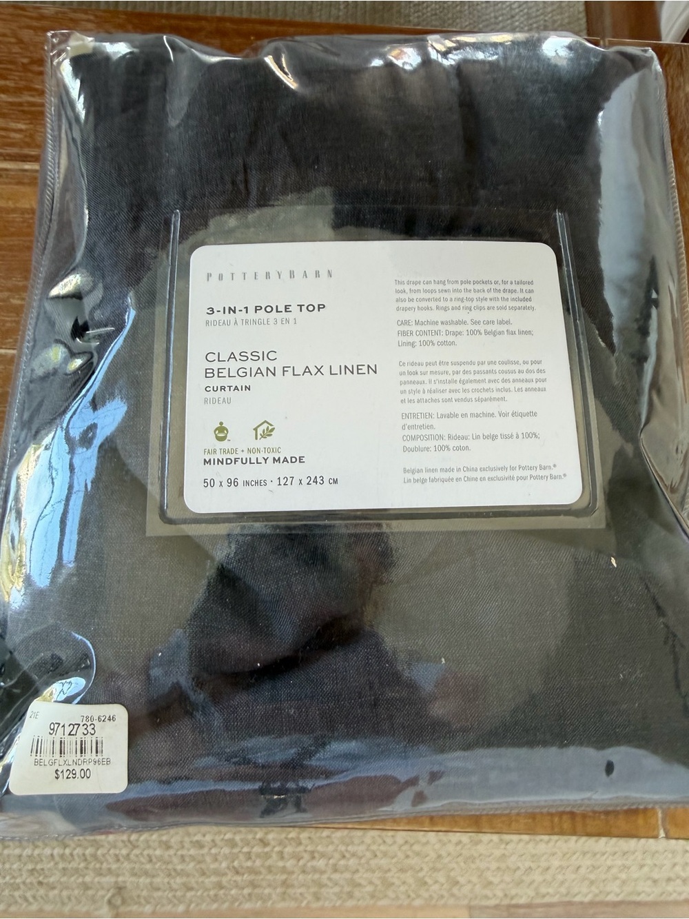 Pottery Barn Classic Belgian Flax Linen Curtain - Ebony